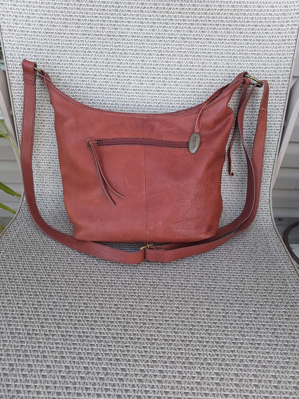 Born Morley Leather Crossbody Hobo Bag Cognac Brown